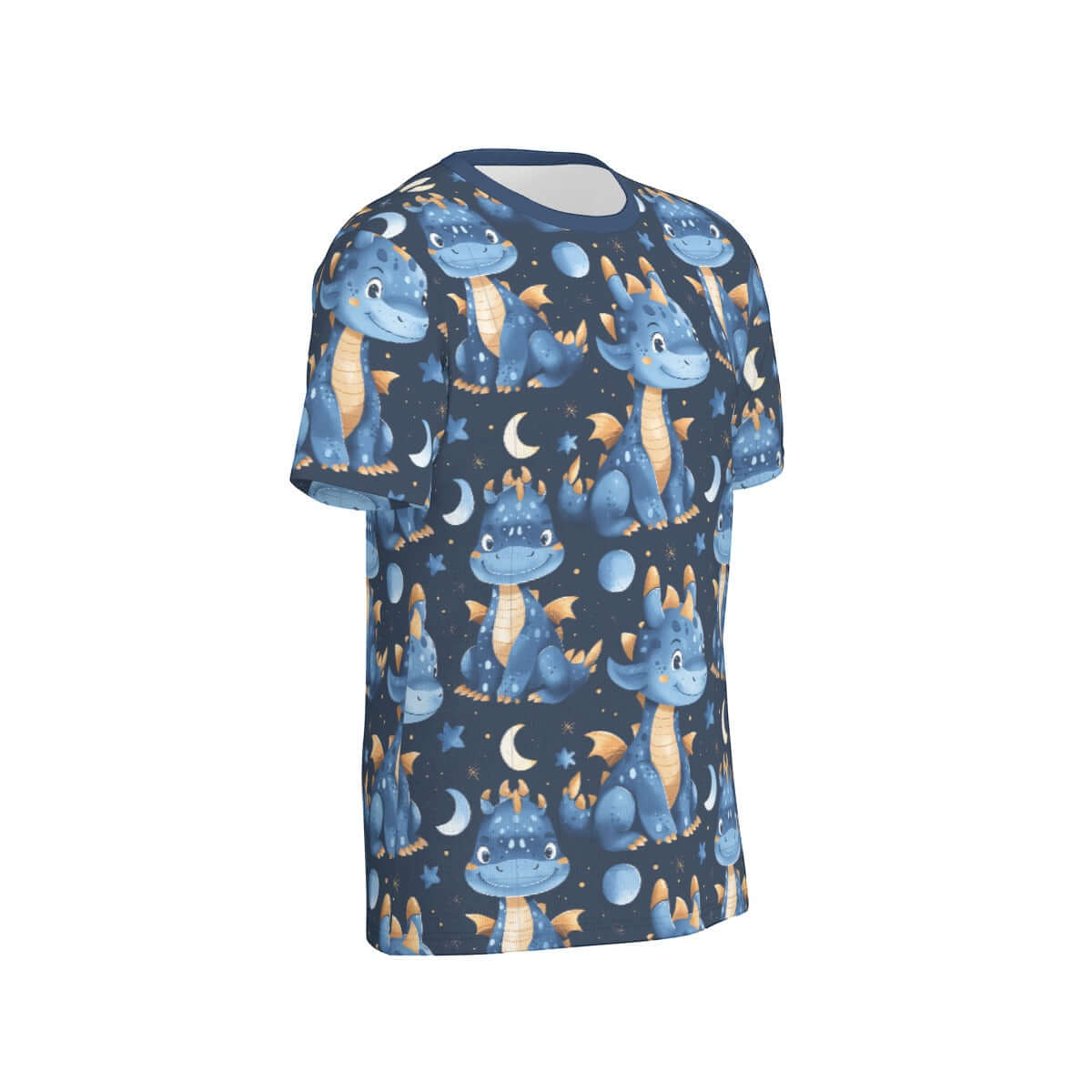 ABDL themed all-over design T-shirt featuring cute blue dragons and moons on a navy background.