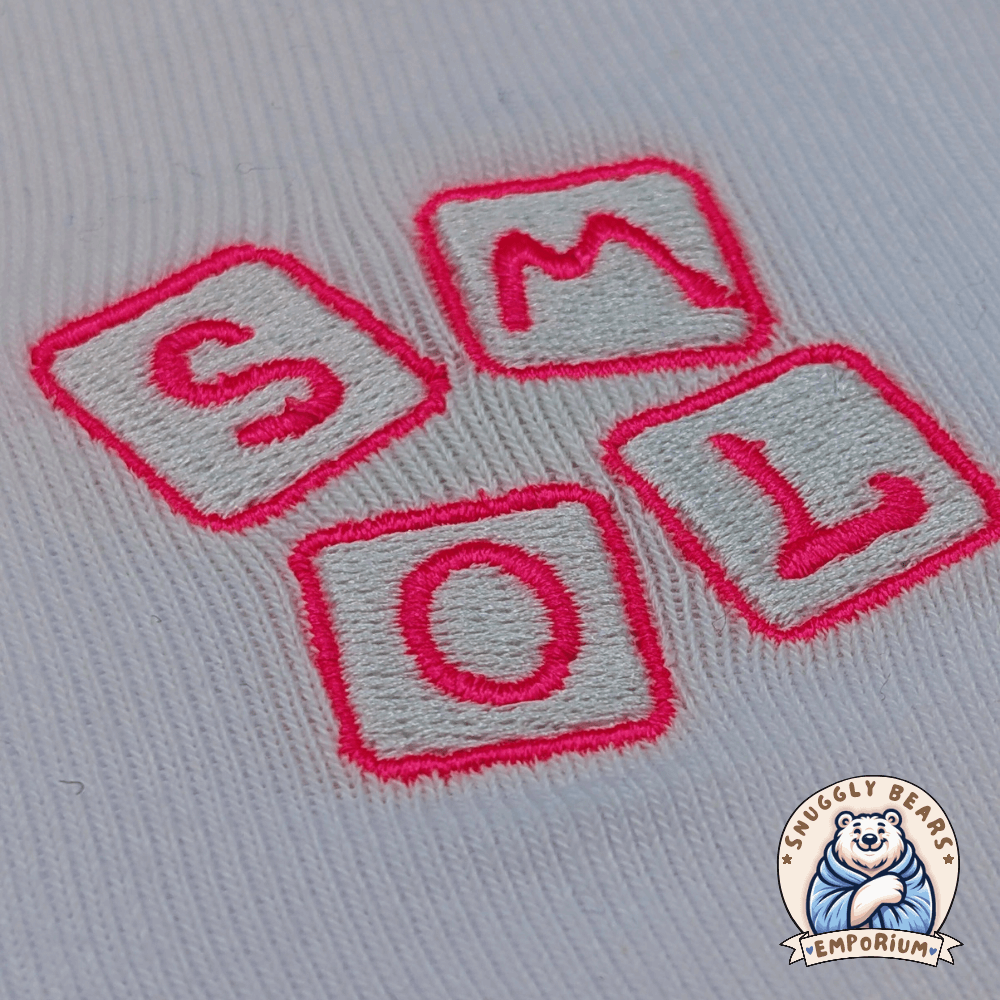 SMOL Little Girl ABDL Socks with pink accents, ruffled edges, and playful lettering for a cute and comfy look.