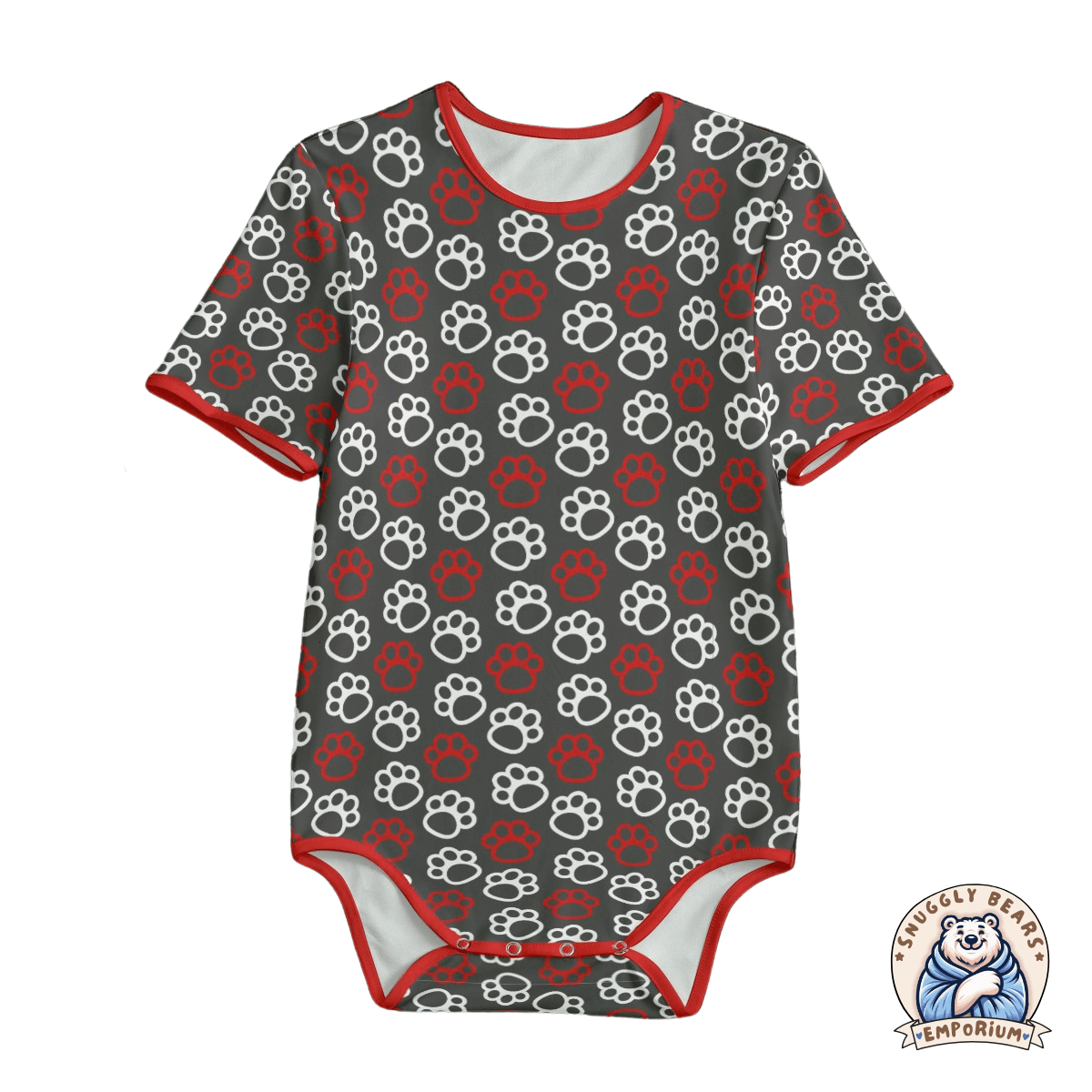 ABDL Onesie – Paw Prints Red + White Onesie