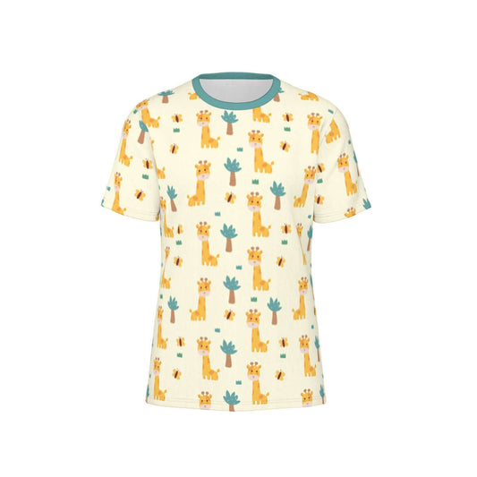 Vibrant all-over giraffe design T-shirt for ABDL community, showcasing playful and colorful patterns.