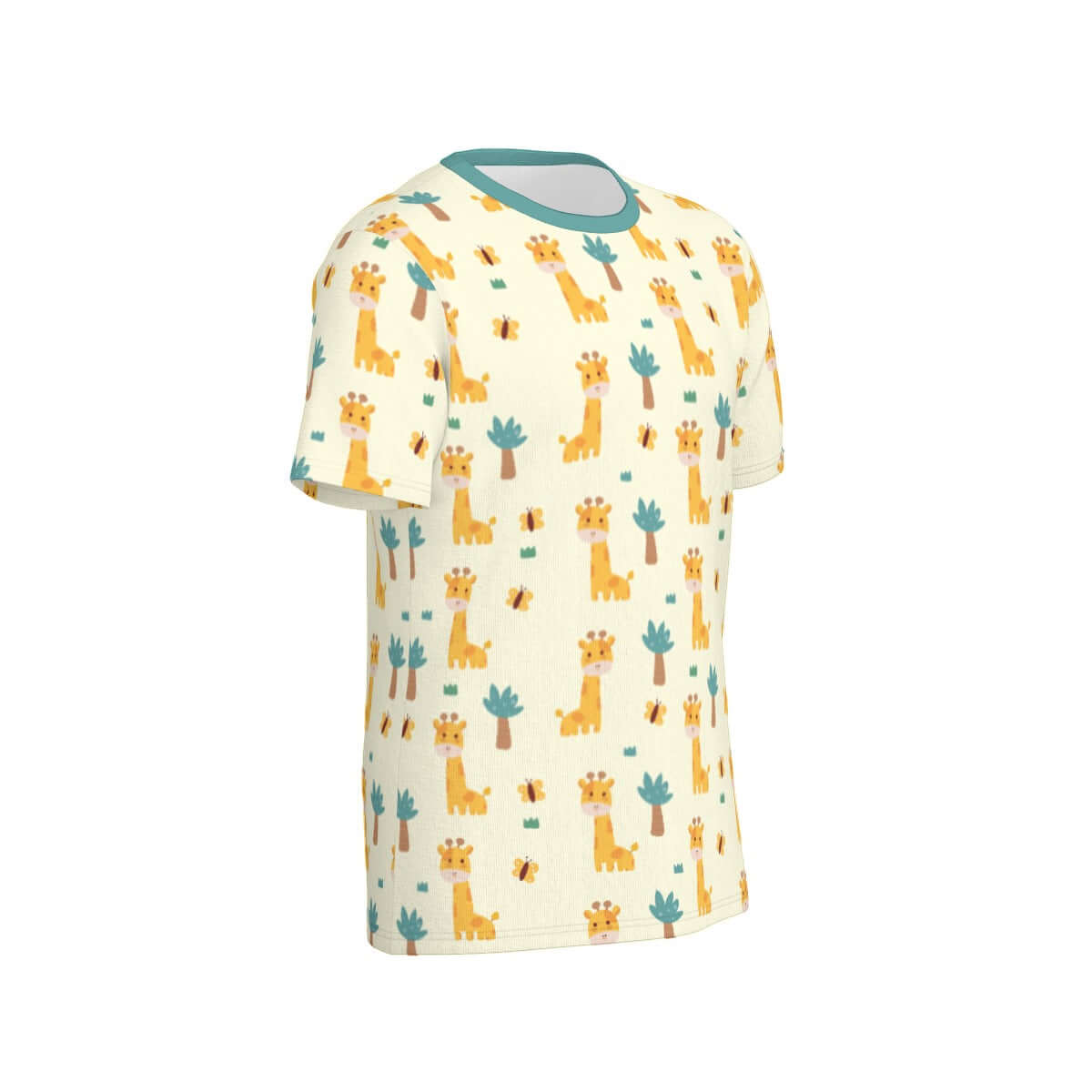 Vibrant all-over giraffe design T-shirt for ABDL community, showcasing playful and colorful patterns.