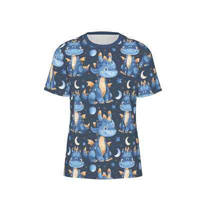 ABDL themed all-over design T-shirt featuring cute blue dragons and moons on a navy background.
