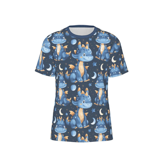 ABDL themed all-over design T-shirt featuring cute blue dragons and moons on a navy background.