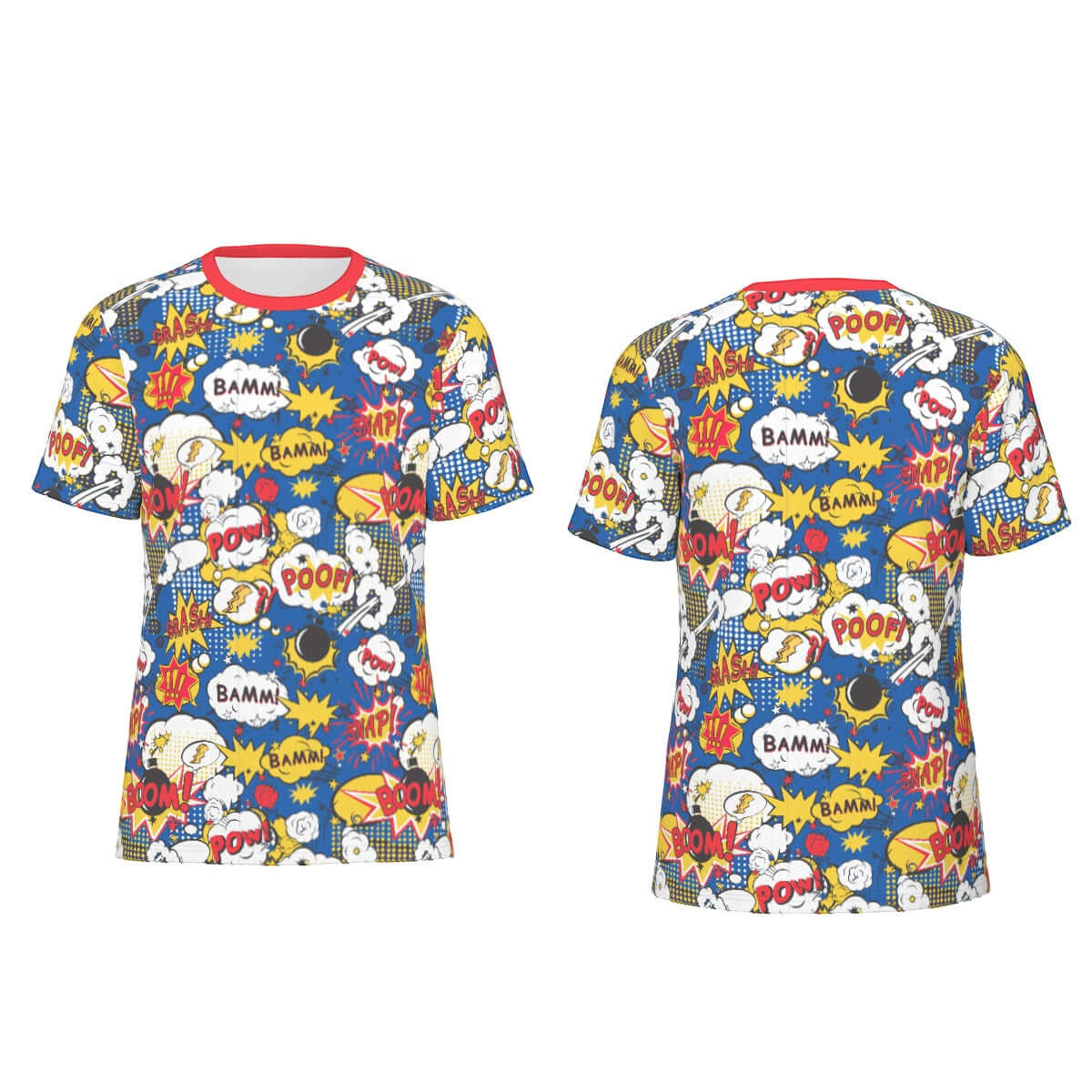 Vibrant ABDL themed T-shirt featuring colorful comic-style graphics and bold expressions like BAMM, POOM, and BOOM.