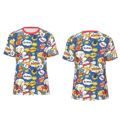 Vibrant ABDL themed T-shirt featuring colorful comic-style graphics and bold expressions like BAMM, POOM, and BOOM.