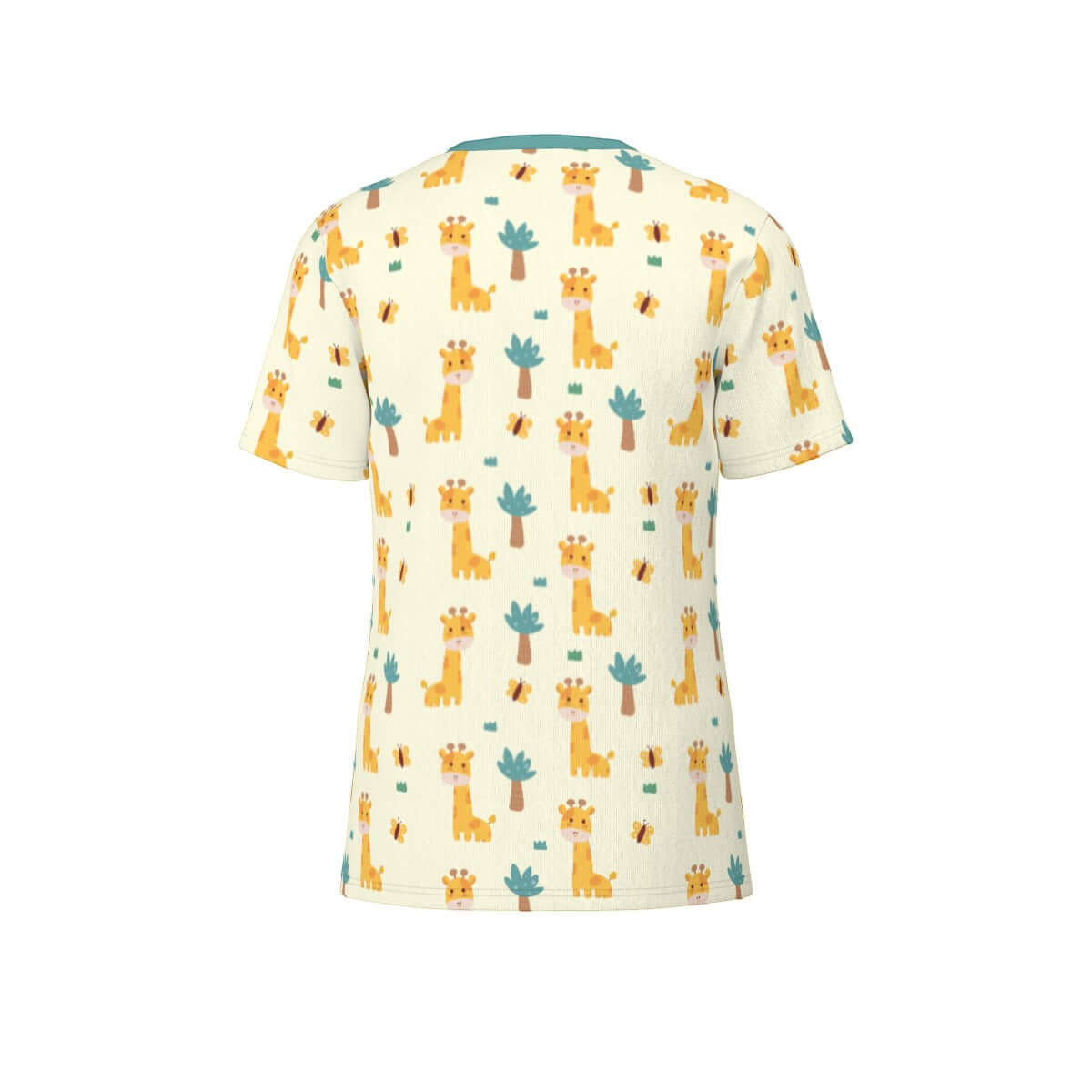 Vibrant all-over giraffe design T-shirt for ABDL community, showcasing playful and colorful patterns.