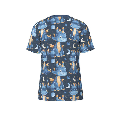 ABDL themed all-over design T-shirt featuring cute blue dragons and moons on a navy background.