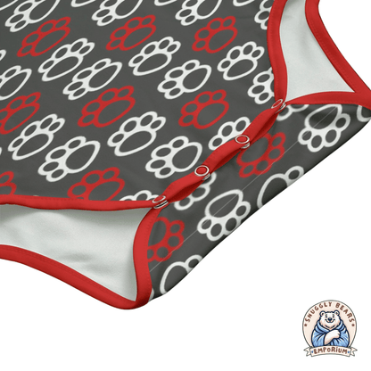 ABDL Onesie – Paw Prints Red + White Onesie