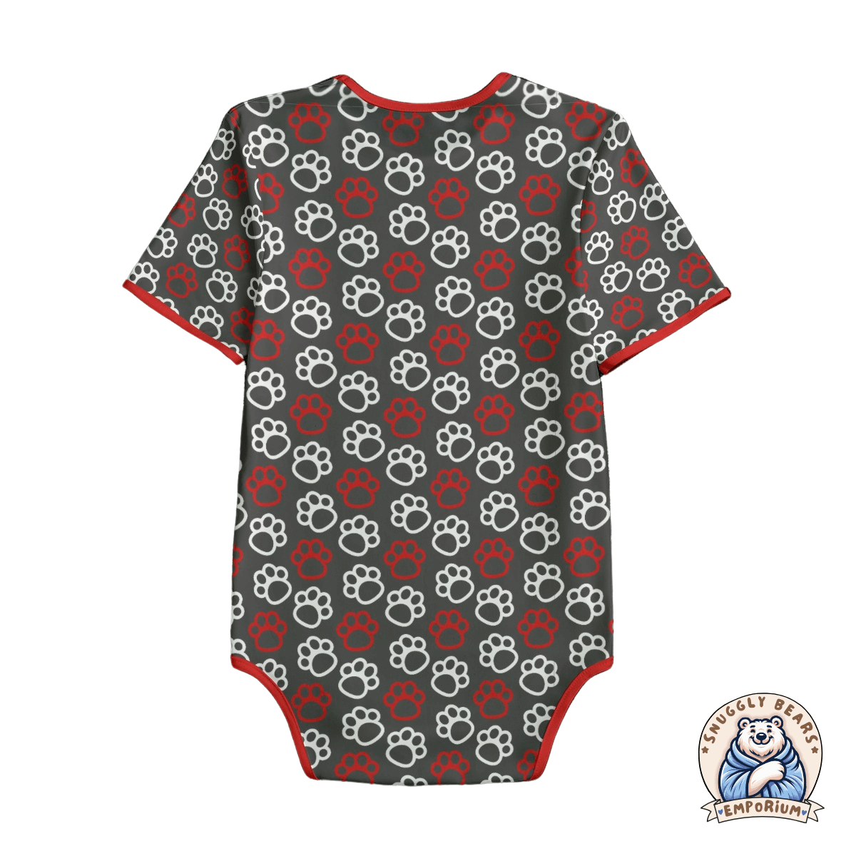 ABDL Onesie – Paw Prints Red + White Onesie