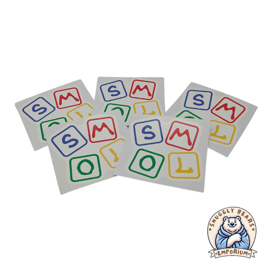 Colorful SMOL-themed die-cut vinyl stickers featuring playful letters, perfect for personalizing items.
